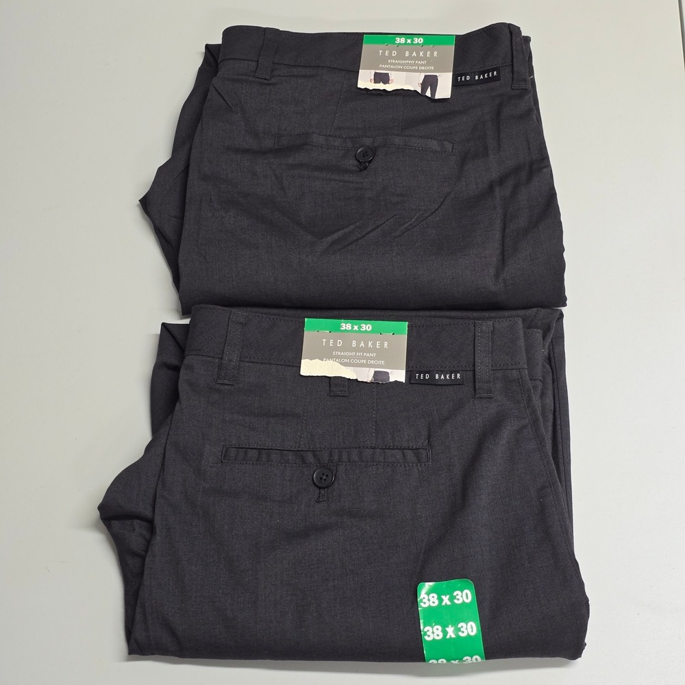 Ted Baker Straight Fit Pant Mens 38x30 Charcoal Grey Dress‎ Trousers *Lot of 2*